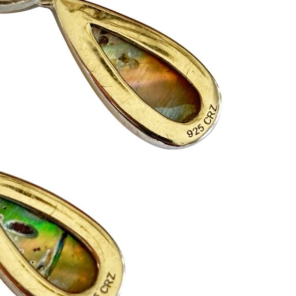 Sterling silver pierced earrings signed 925 CRZ crystal & blue abalone shell - Picture 5 of 7